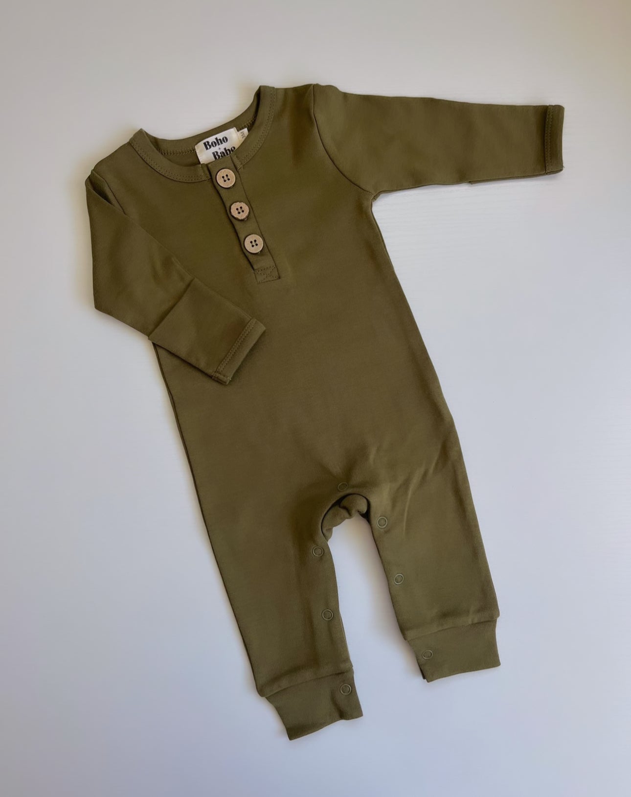 Button Baby Romper - Olive