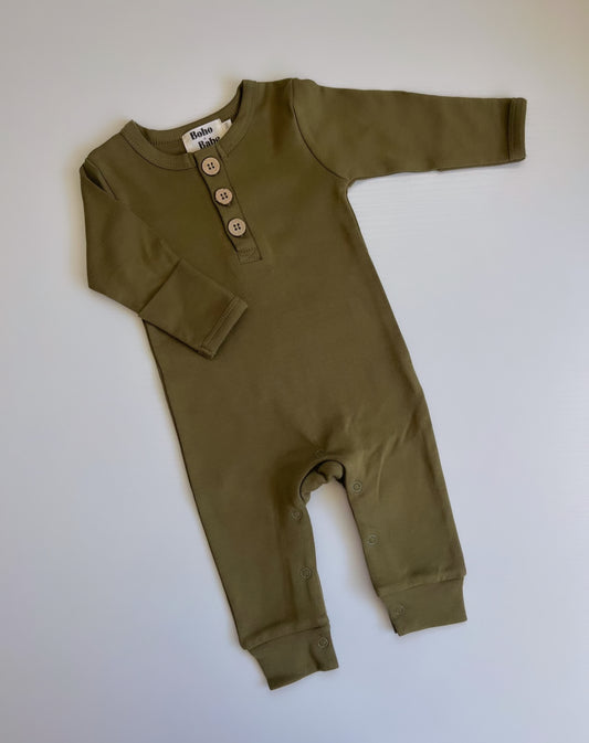 Button Baby Romper - Olive