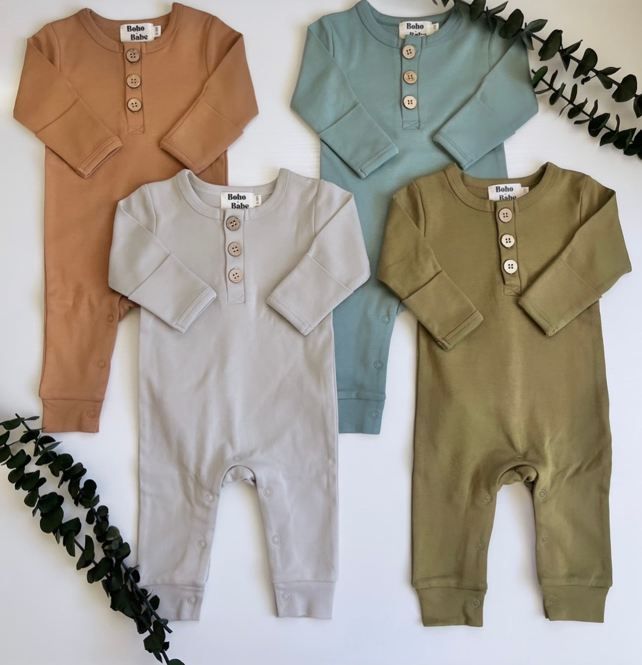 Button Baby Romper - Sand