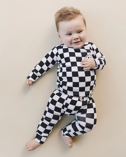 Checkered Smiles Lounge Set - Black