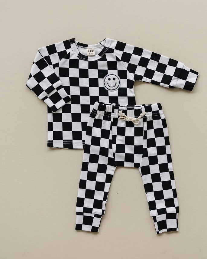 Checkered Smiles Lounge Set - Black