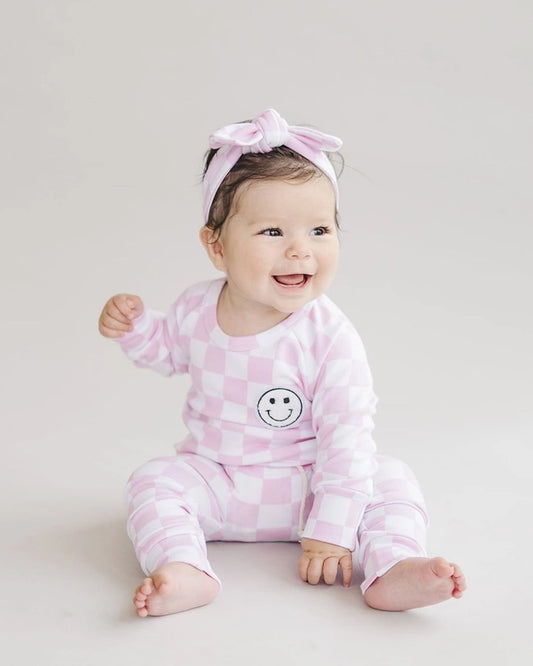 Checkered Smiles Lounge Set - Pink